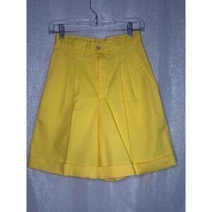 Cheryl Tiegs Vintage Florida Pleated Shorts High Waist Yellow Cotton Blend Size8